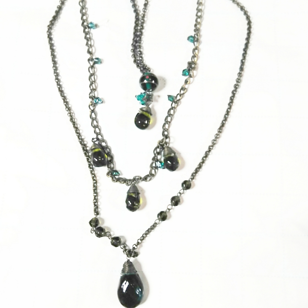 5/$25 3 Layer Chain Glass Bead Brass Tone